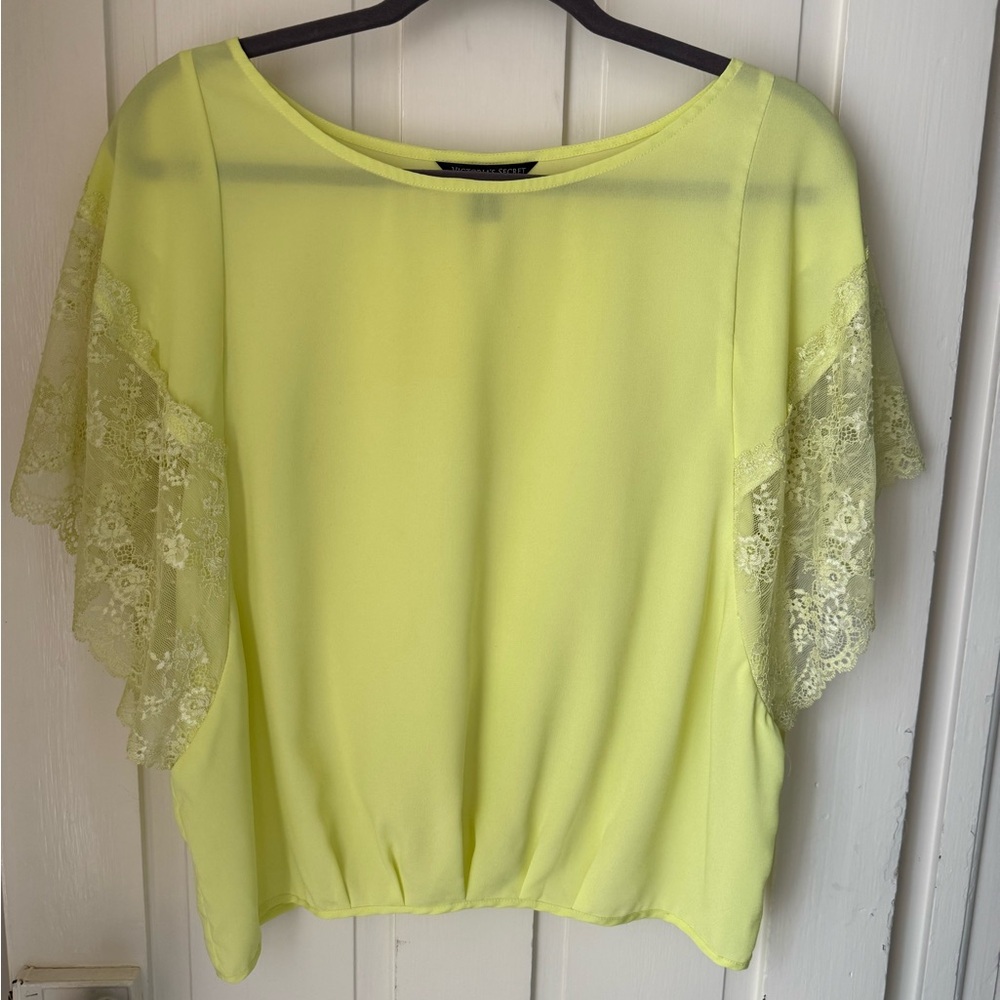 Victoria's Secret Lemon Blouse with Lace Sleeves